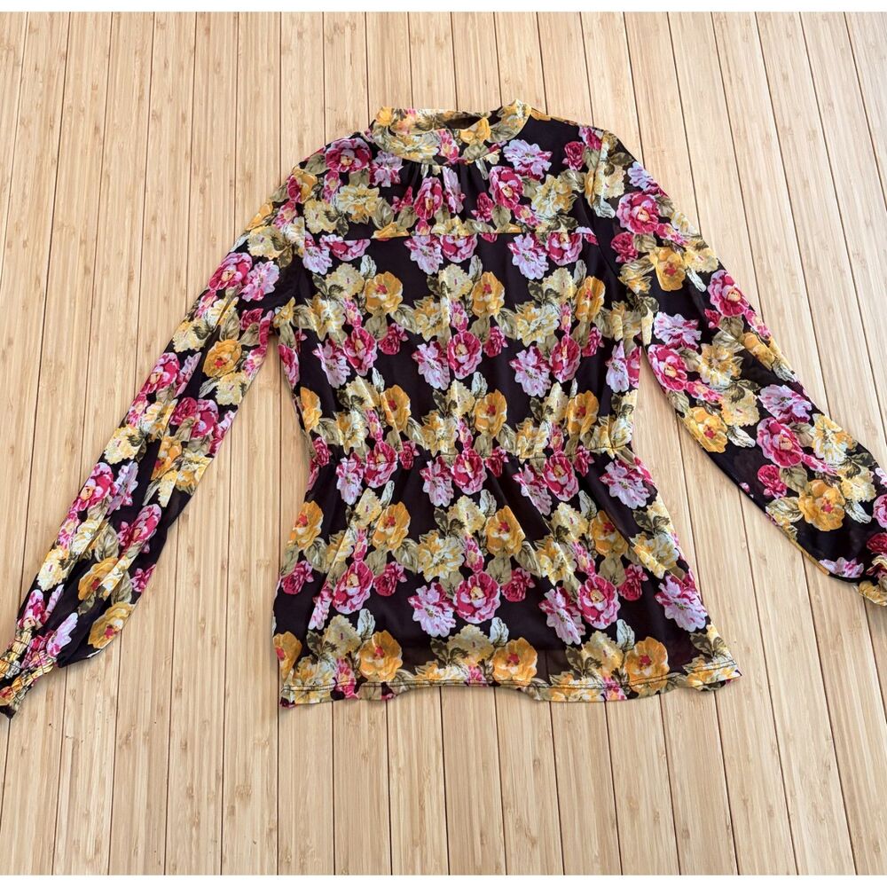 A Love Story Women’s Size Medium Floral Long-Sleeve High-Neck Blouse